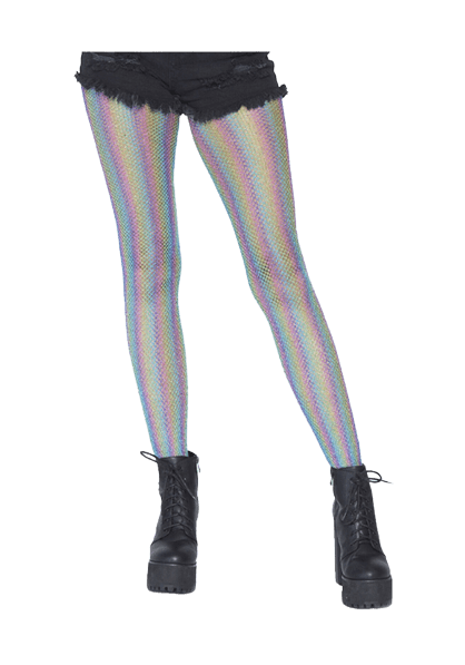 Colored Lurex Shimmer Rainbow Striped Fishnet Thigh